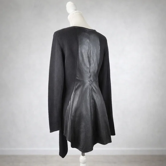 Stella Carakasi Small Black Tunic Sweater Assymetrical Hem Leather Back Womens - Picture 5 of 16